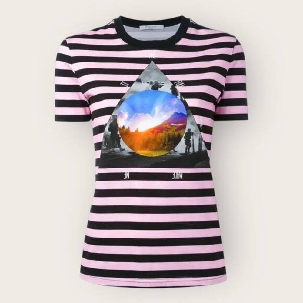 Givenchy Women’s Striped ‘Full Moon’ Graphic T-Shirt Designer Small
